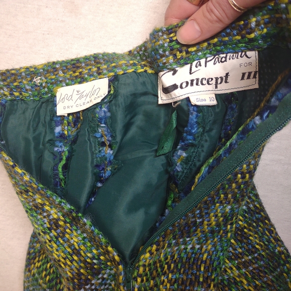 60's Lord & Taylor Vintage Silk Tweed/Lined Mid Century Maxi Skirt| Grn | Size:0 - Picture 5 of 9